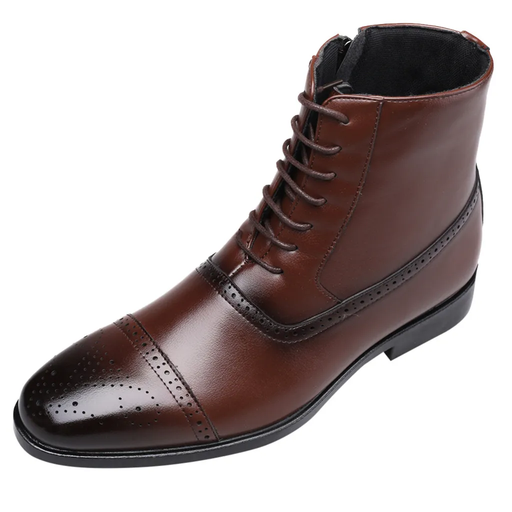 

SAGACE High-end men's fashion pointed high-high straps side zipper ankle boots shiny leather boots Martin boots in the boots