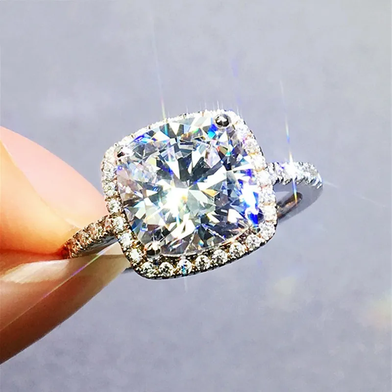 

Classic 925 Sterling Silver Square white pink 4ct Diamond Wedding Engagement Cocktail Women Diamond Rings finger Jewelry
