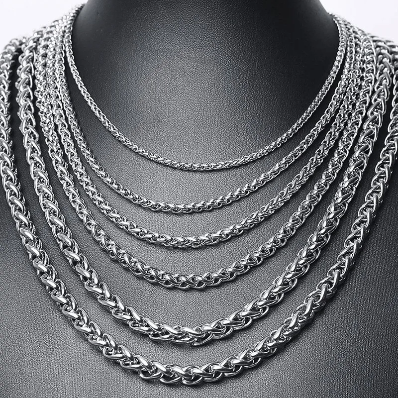 Men's 3mm- 8mm Round Spiga Wheat Chain Necklace Stainless Steel Cool And Opulent Male Jewelry 20-30"