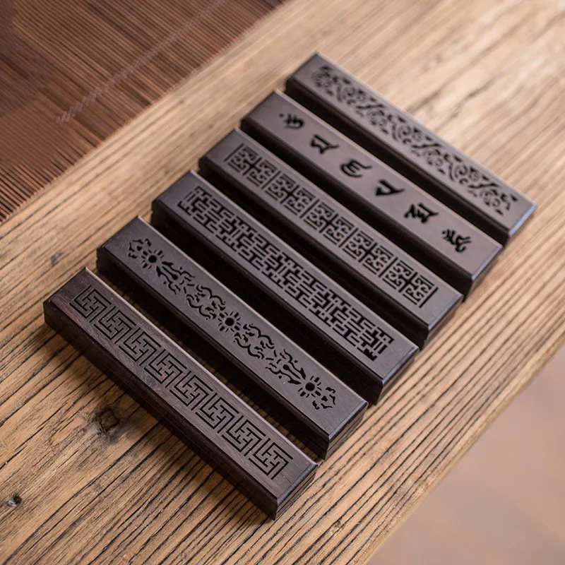 Ebony Wood Incense Burner Carving Hollow Stick Incense Holder Retro Lying Incense Box Censer with Fireproof Cotton Home Decor