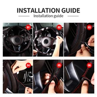 SEAMETAL Genuine Leather Steering Wheel Cover with Needles and Thread DIY Braid Car Steering Wheel Cover For Diameter 37-38cm 6