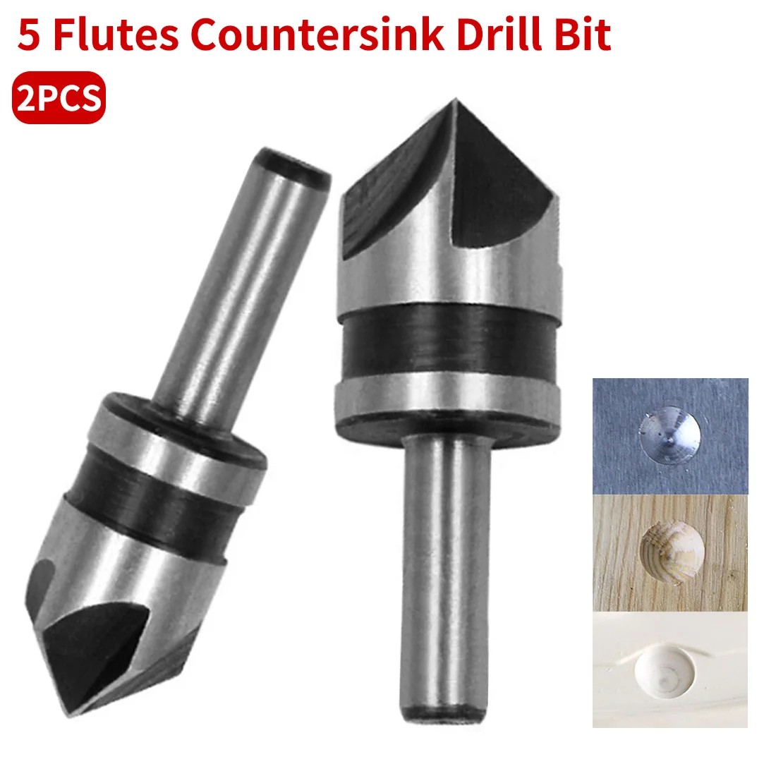 1/2-5/8 2pcs 5 Flute Countersink Drill Bit HSS 82 Degree Point Angle Chamfer Chamfering Cutter 1/4" Round Shank For Power Tool