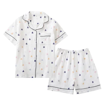 

KISBINI 2020 Summer Women Pajamas Set Heart Printed Short Sleeve Homewear Suit Lady Female Cotton Soft Pyjamas