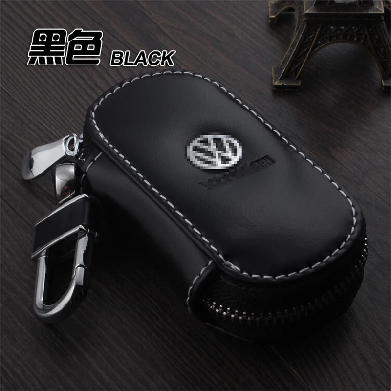 Black Брелок для ключей из натуральной кожи для vw 2010-, автомобильный чехол для ключей Volkswagen Touareg, автомобильный чехол для ключей, аксессуары - Название цвета: Black
