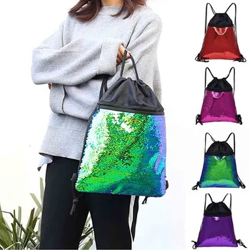 

Outdoor Fitness Bag Female Drawstring Backpack Beach Bag Sequins Bunch Pocket Gym Fitness Sports Equipment Gym Bag