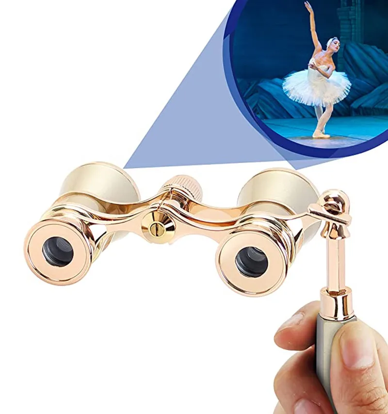 

Opera Glasses Binoculars 3X25 Theater Glasses Mini Binocular Compact with Handle for Adults Kids Women in Musical Concert（Gold）