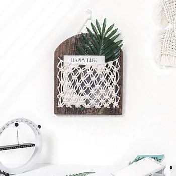 

Hand Woven Bedside Wooden Dormitory Door Back Sundries Office Storage Basket Space Saving Retro Home Decor Wall Hanging