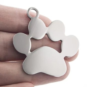 

100% Stainless Steel Blank Dog Paw Charm Pendant For Engrave Metal Cat Paw Tag Mirror Polished Wholesale 10pcs