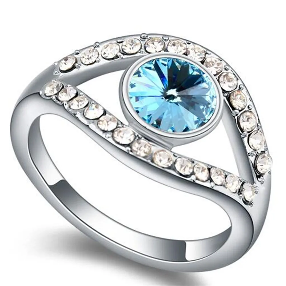 SHDEDE кристаллы от Swarovski палец кольца для свадебное кольцо для женщин модные ювелирные изделия для вечернего наряда вечерние юбилей подарок-16948 - Цвет основного камня: Sea Blue