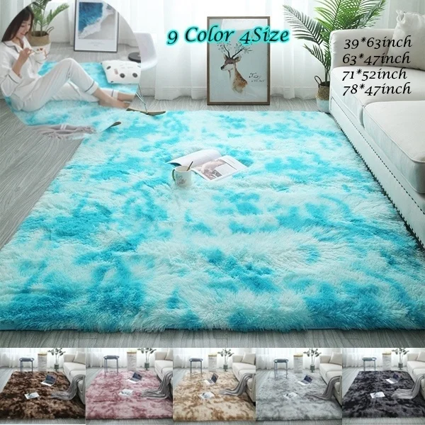 Large Size Super Soft Tie-Dye Art Carpet Floor Bedroom Mat Gradient Color Fluffy Area Rug Living Room Carpet Hallway Mat - Color: Blue