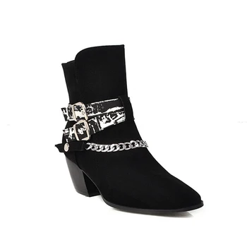 

New Fashion Plus Size High Heel Boots Suede Cheap Womens Winter Chunky Heel Ankle Boots Women Shoes