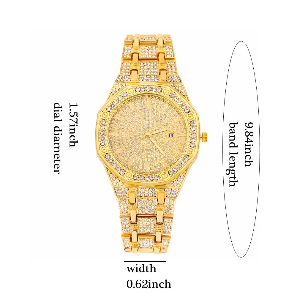 2024 Iced Out Watch Bracelet for Mens Watch Cuban Chain Iced Out Watch Hip Hop Watches Rhinestone Gold Watch Clock relogio 2