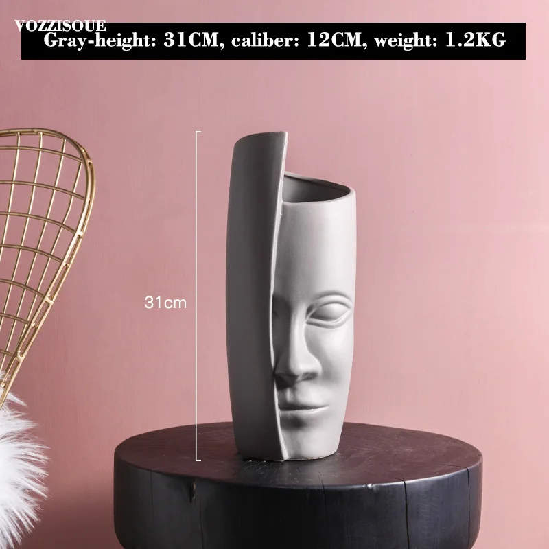 Скандинавские минималистичные керамические абстрактные вазы человеческое лицо бонсай для домашнего декора настольные цветочные горшки декоративные комнаты Figue - Цвет: Темно-серый