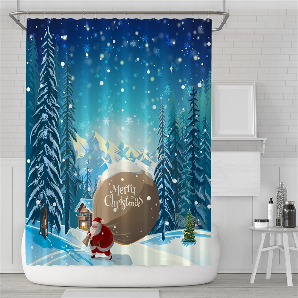 Merry Christmas Водонепроницаемая занавеска для душа с принтом дерева снеговика звезды ночной узор занавеска для ванной комнаты занавеска для душа s