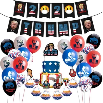 

Trump Theme Party Decoration Trump Pull Flag Cake Card Balloon Set Spoof Trump Party Supplies*W