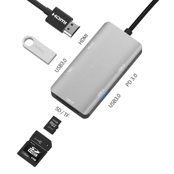 

Multi USB C 3,0 con 3 puertos Usb TF + tarjeta SD tipo C Hub Usb a USB 3,0 HD4K para Macbook Pro