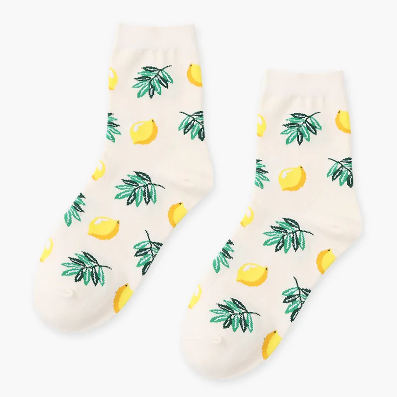 Beige Lemon Зимние мягкие теплые носки, модные корейские креативные хлопковые носки без пятки с рисунками из мультфильмов для еды, суши, арбуза, мужские и женские, Прямая поставка - Цвет: Beige Lemon