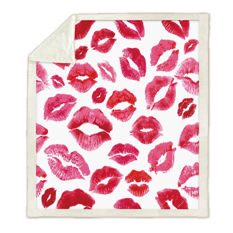 Sexy Women Red Lips Print Double Velvet Home Sofa Watching Blanket Sherpa blanket For Beds Warm Fleece Camping Blanket Quilt - Цвет: picture color