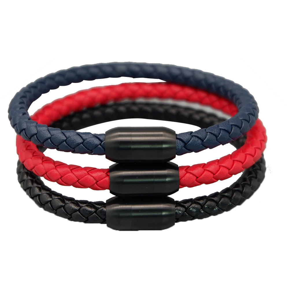 VEROMVCA модный тренд мужской кожаный браслет из нержавеющей стали черный браслет с магнитной пряжкой надпись