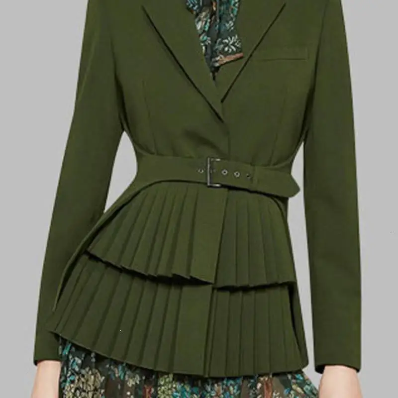 Two-Pieces Sets Plus Size Blazer Suits Women Green Flower Printed Dress Sashes New Fashion Slim Long Sleeve Mini Dress Suits