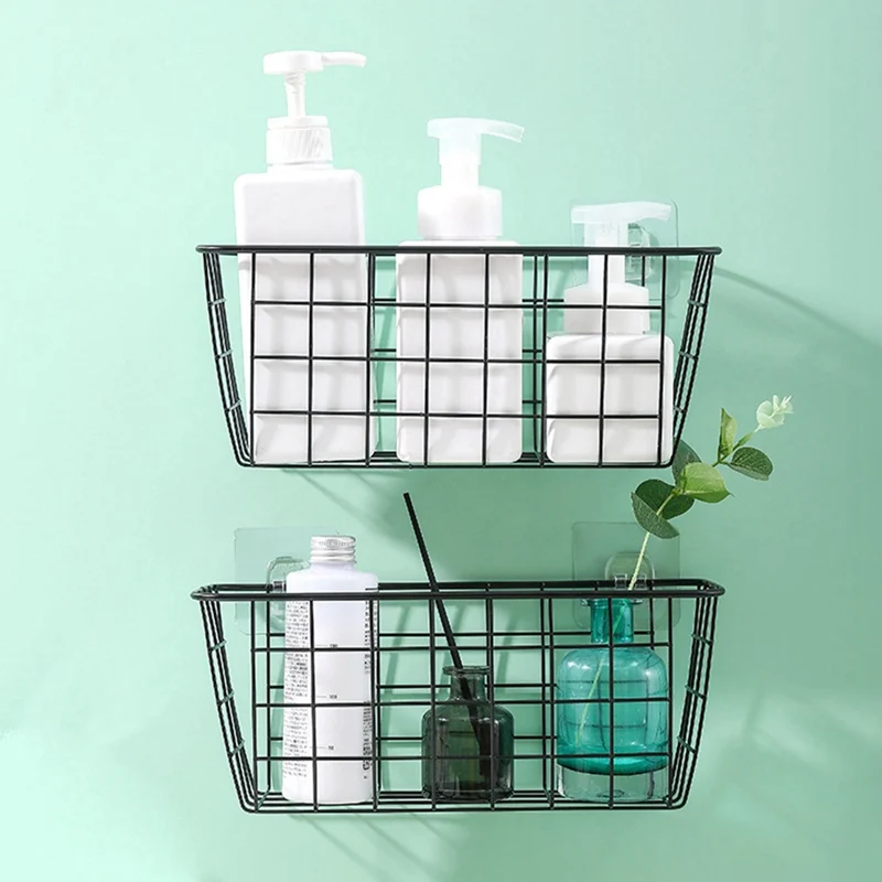 

Storage Basket Box Wall Hanging Racks Organization Decorative Rectangular Metal Bathroom Kitchen Accessories