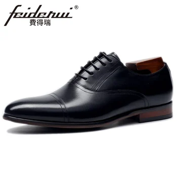 

New Genuine Leather Men's Laces Quarter Brogue Oxfords Pointed Toe Man Wedding Party Flats Formal Dress Cap Toe Shoes BQL248