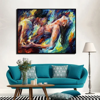 

Passion Sexy Painting Naked Woman and Man Abstract Body Art Palette Knife Oil Painting Canvas Print for Bedroom Home Wall Decor