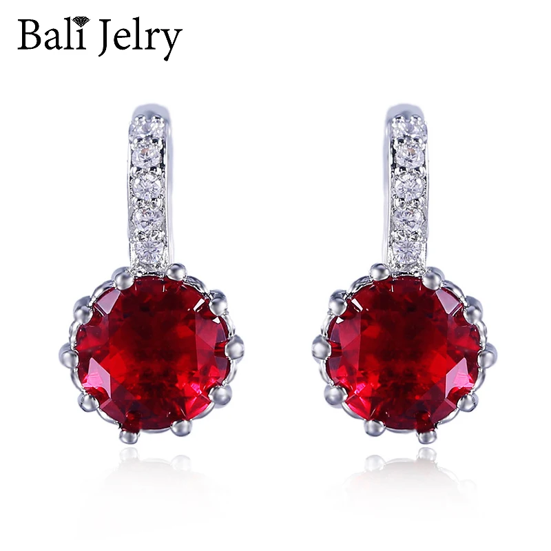 

BaliJelry Fashion Earrings Silver 925 Jewelry Round Ruby Zircon Gemstone Drop Earring Accessories for Women Wedding Engagement