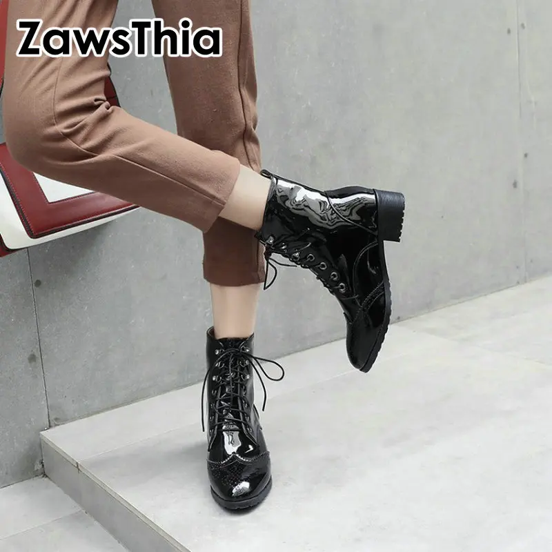 ZawsThia/ботильоны Челси из лакированной искусственной кожи в русском стиле Женские