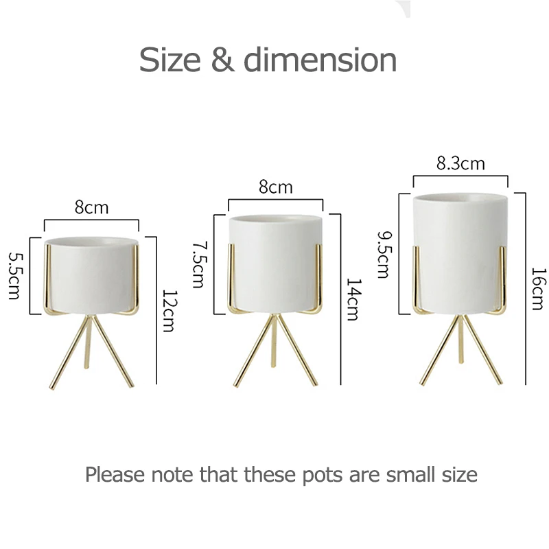 Набор из 3 керамических цветочных кашпо с железной стойкой для суккулентных растений настольная керамическая ваза для цветов украшение дома и сада