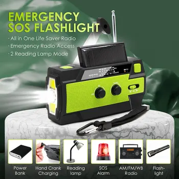 

Outdoor Emergency Radio Flashlight with SOS Alarm Multifunctional Weather Radio 4000mA Power Bank Flashlight Reading Light