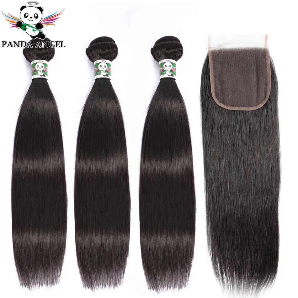 

Panda Straight Bundles With Lace Closure For Black Women 8-26Inches Indian Remy 3 Bundles And Closure Human Hair Weave Bundle