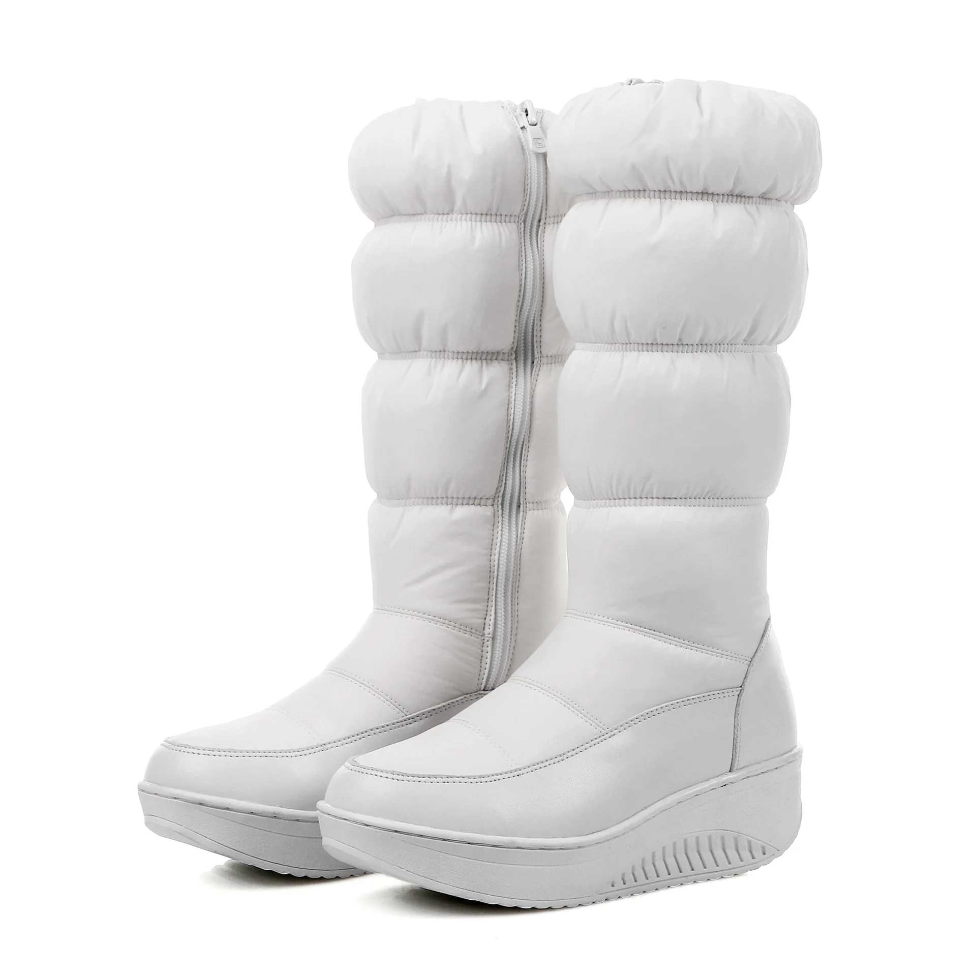 

Plus Size 35-44 2020 New Fashion Winter Down Snow Boots Platform Shoes Footwear Mid Calf Women Boots Solid Color Zipper White