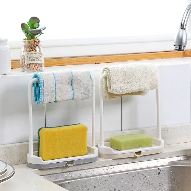 Kitchen Towel Drying Rack Sink Soap Dish Cloth Scrubbers Holder