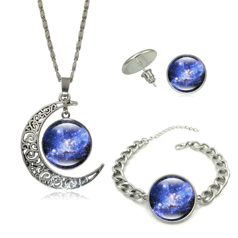 

AliExpress Hot Sales Galaxy Star Time Stone Necklace Ear Stud Bracelets Ornament Set Customizable