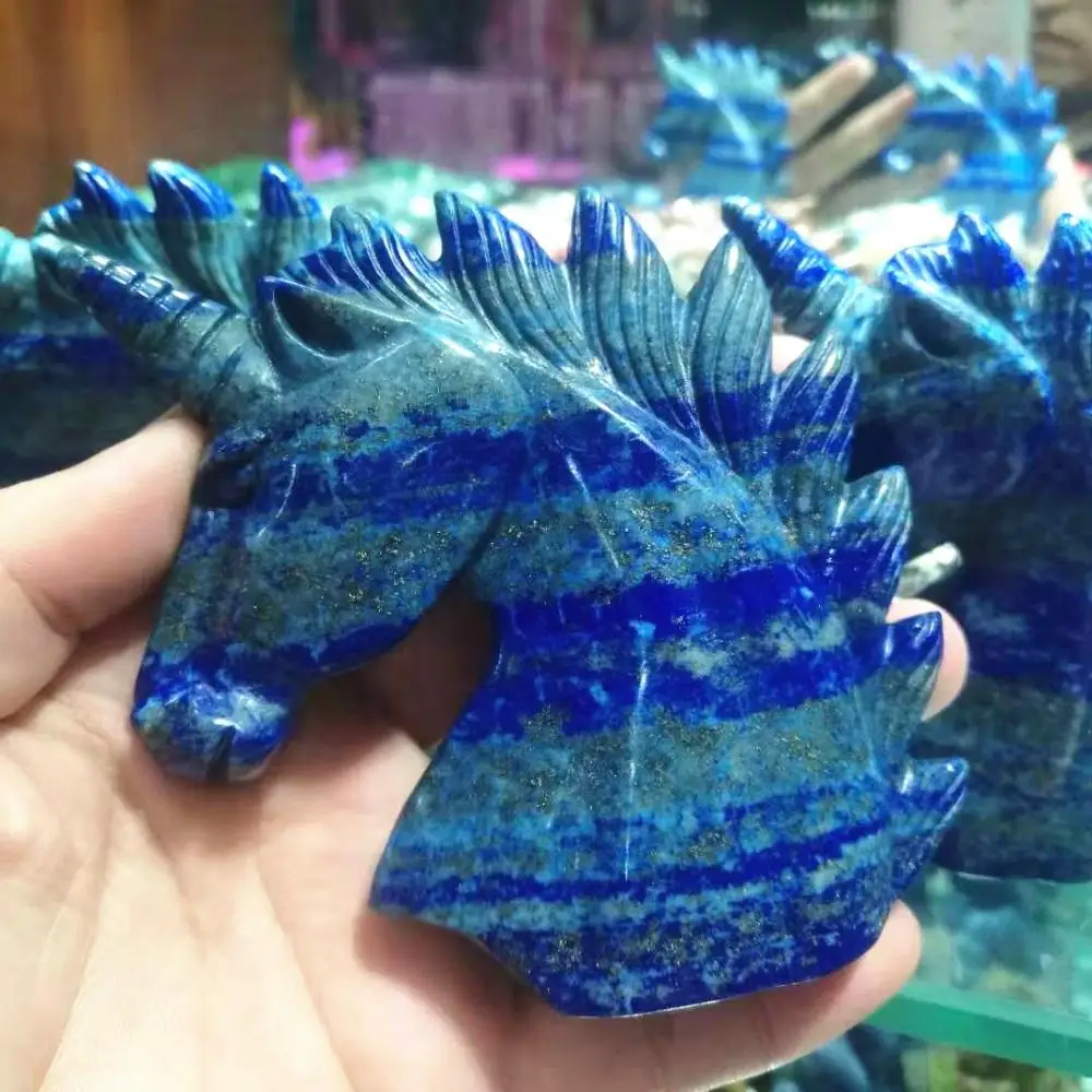

Lapis lazuli unicorn polished quartz crystals natural stones hand carved minerals reiki healing Mystic Gift
