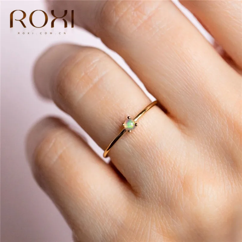 ROXI Delicate Fire опал кольца для женщин модные золотые свадебные украшения изящное тонкое кольцо для помолвки anillos кольцо с камнем рождения