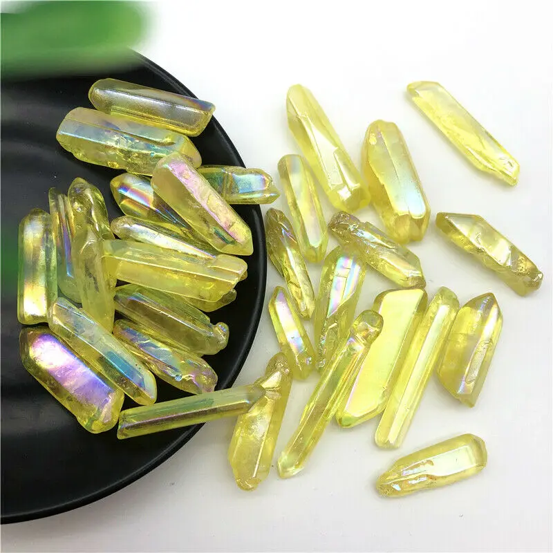 50 г Гальванизированный желтый титановый камень Aura Lemurian Crystal Wand Point Healing Stone Decor
