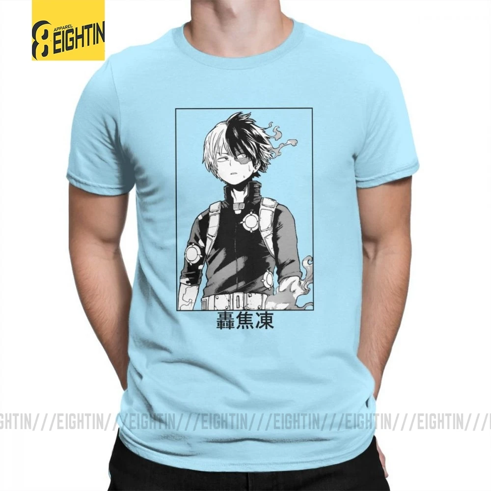 Todoroki Shoto My Hero Academy футболки из очищенного хлопка классические мужские футболки большого размера Футболки с коротким рукавом Популярные Мультяшные - Цвет: Небесно-голубой