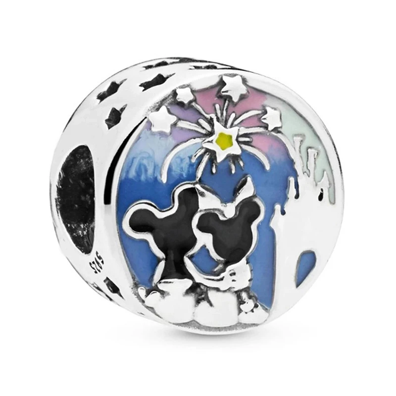 

2019 Summer New Bead Mickey and Minnie Fireworks Charm Fit Original Pandora Bracelet for Women DIY Jewelry
