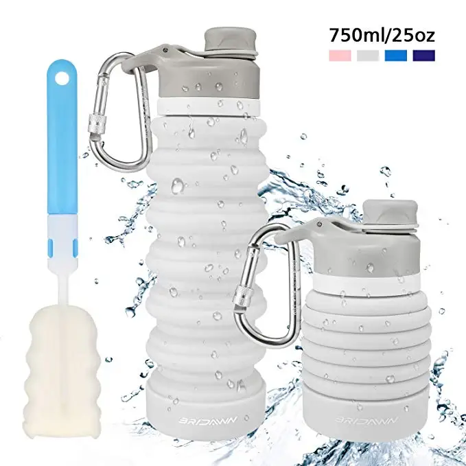 Gray Складная бутылка для воды, для путешествий, на открытом воздухе, силиконовая складная, портативная, легкая, 25 унций, бутылка для воды для спорта, туризма, кемпинга - Цвет: Gray