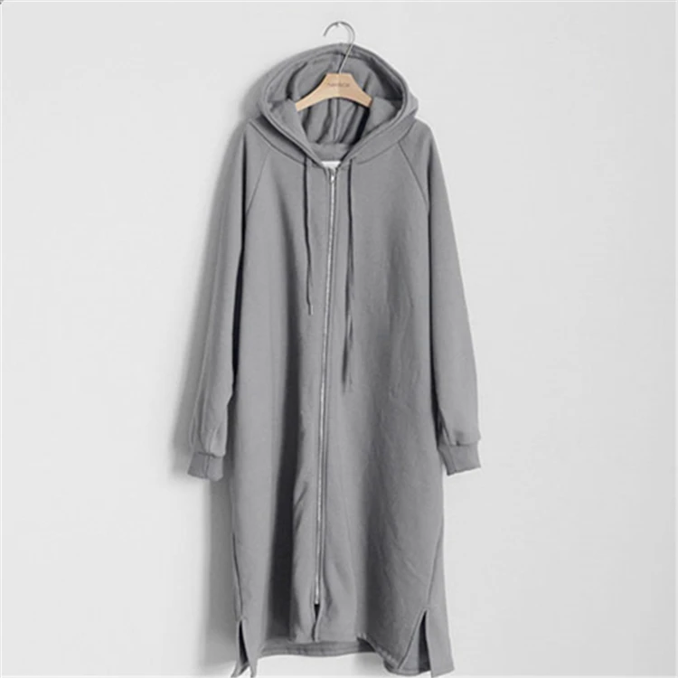 Серый Mazefeng Autumn Winter Women Jackets Hooded Zipper Prairie Chic Fashionable Korean Style Elegant Casual Long Coat Outerwear - Цвет: Серый
