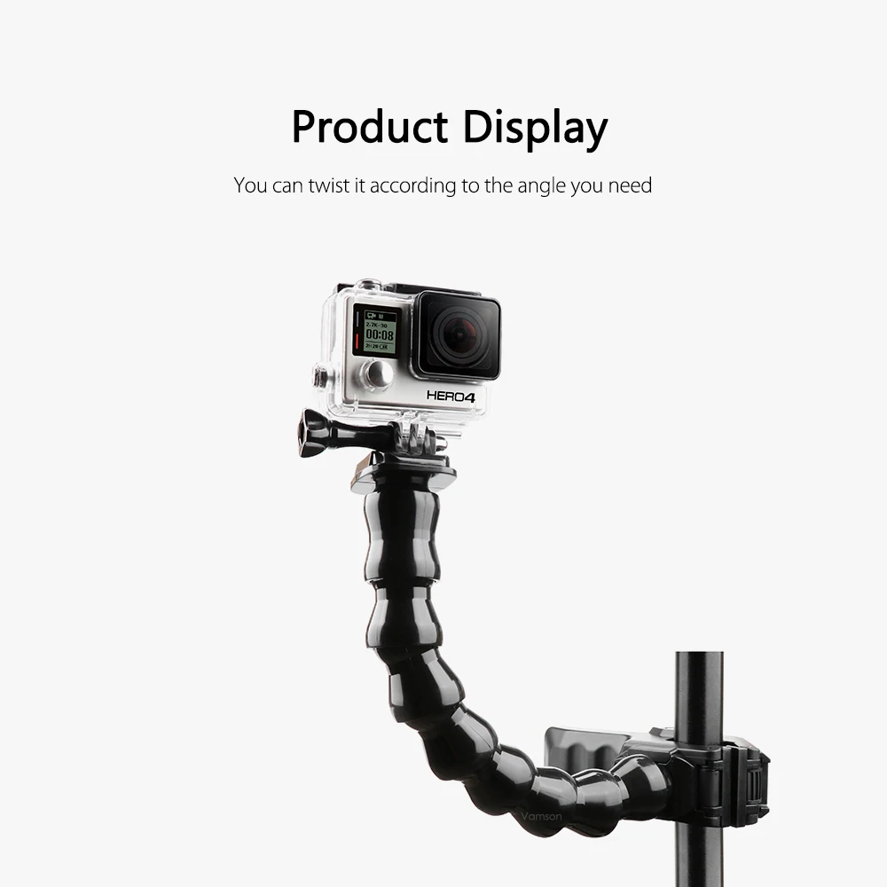Vamson для Go Pro Аксессуары Jaws Flex зажим Крепление Регулируемая шея для GoPro Hero 7 6 5 4 для DJI OSMO для Xiaomi yi 2 4k VP516