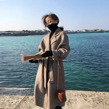 

Winter Woman Coats 2019 Autumn and Winter Coffee Color Large Size Woolen Coat In The Long Loose Woolen Coat Female