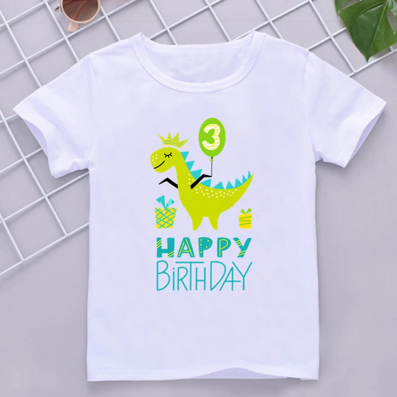 Camiseta de cumpleaños de dinosaurio para niños, playera con estampado de  dinosaurio de dibujos animados para niños, camisetas con número 1 6| Camisetas| - AliExpress