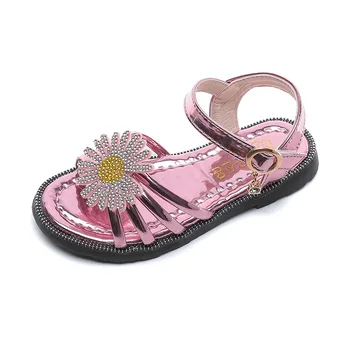 

Summer Children's Daisy Flower Princess Beach Sandals Casual Floral Rhinestone Kids Beach Shoes For Medium Big Girls Bling Flats