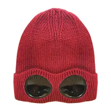 Вязаная Съемная утолщенная зимняя вязаная шапка теплая ветрозащитная Лыжная Шапка со съемными очками для мужчин и женщин