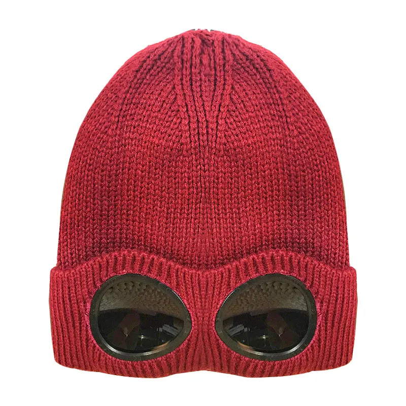 

Knit Detachable Thickened Winter Knitted Hat Warm Windproof Ski Cap with Removable Glasses for Men Women