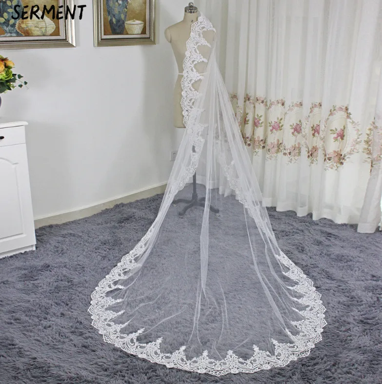 SERMENT New 2019 Lace Edge Bride Veil One-Layer 300cm Shoulder Length Veil Wedding Accessories SERMENT New 2019 Lace Edge Bride Veil One-Layer 300cm Shoulder Length Veil Wedding Accessories