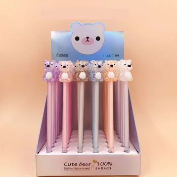 

36pcs/box Cute Bear Pen Cartoon Animal Crystal Bear Korean Gel Pen Fancy Office School Supplies Gign Pen Wholesale Party Gift